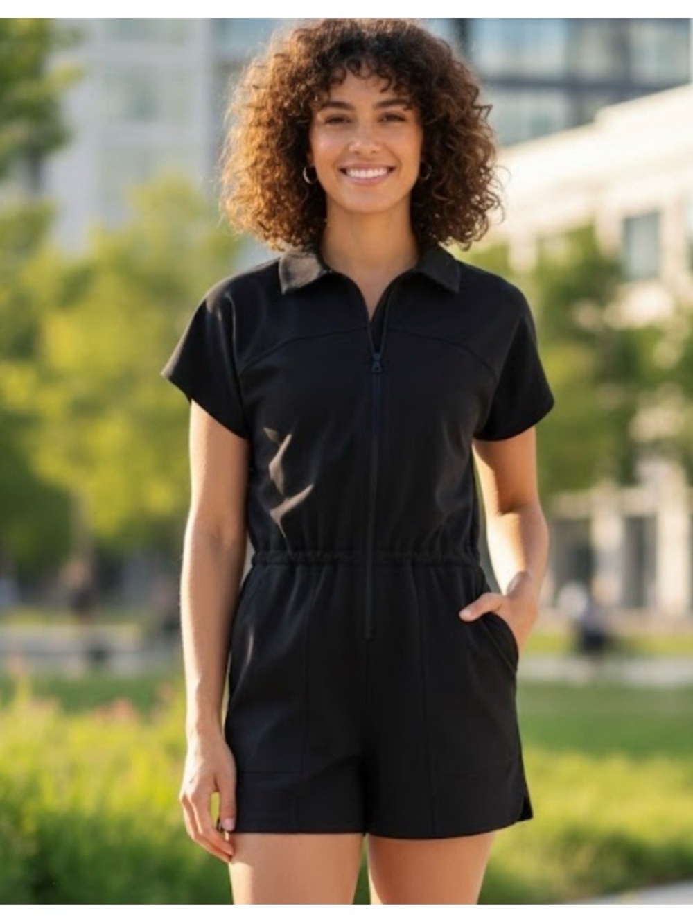 Lululemon Short Sleeve Zip-Front Romper - Black